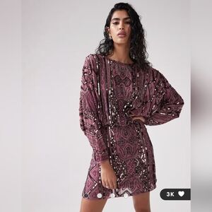 ASOS DESIGN Embellished Batwing Mini Dress in Mauve NEW